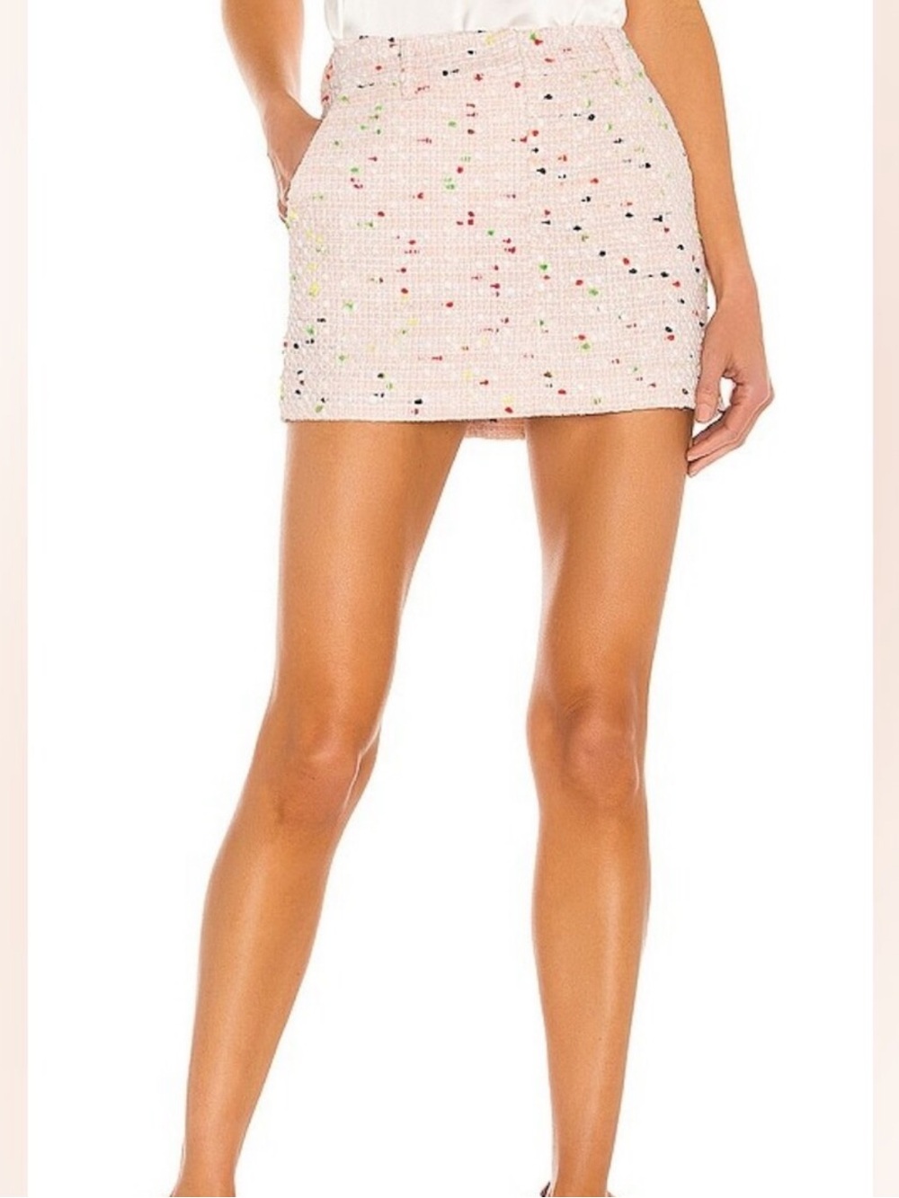 Amanda Uprichard Brooklyn. Tweed Preppy Confetti Pink Mini Skirt Size medium